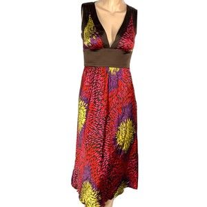 Trina Turk Midi Dress Silk Satin Women’s Size 2 Empire Waist Sleeveless Y2K